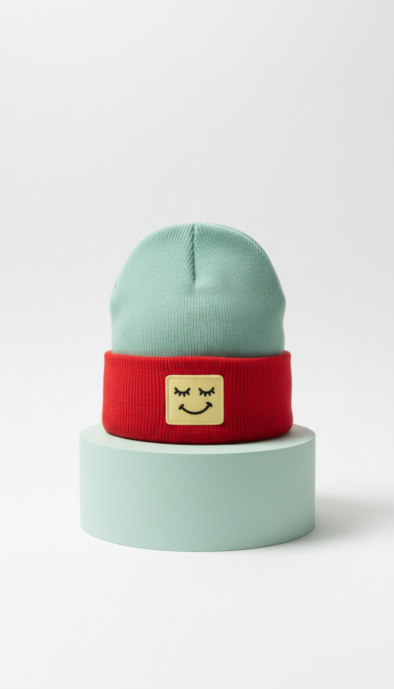 Colorblock Beanie in Aqua and Red