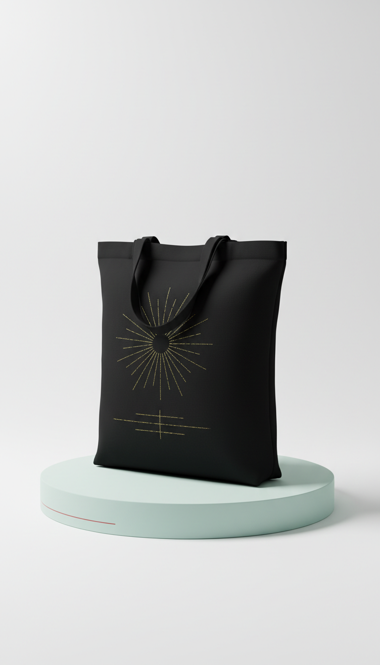 Black Cotton Tote with Gold Logo